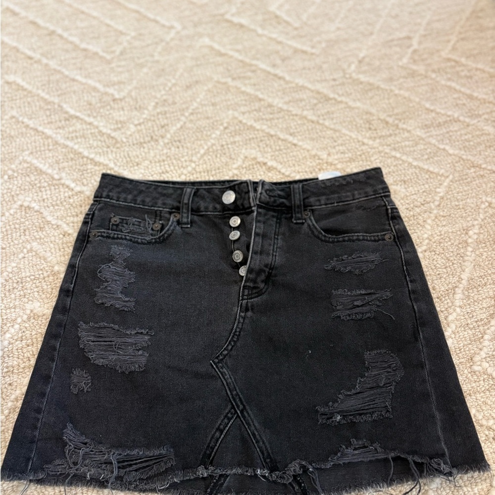 American Eagle Outfitters Charcoal Distressed Mini Skirt